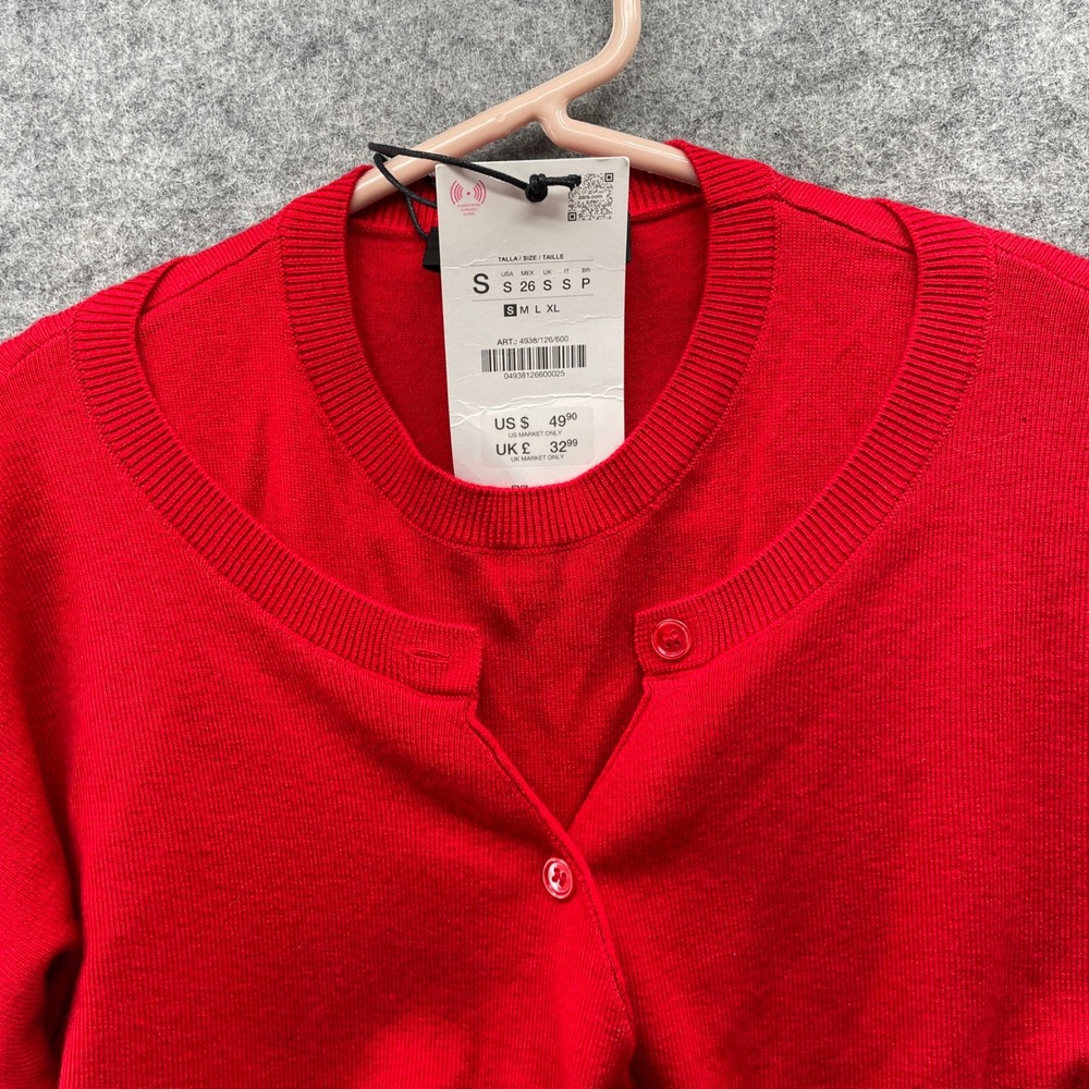 NWT Zara 2-In-1 Cardigan Sweater Womens S Red Knit Wrap Front Lightweight - Picture 3 of 10
